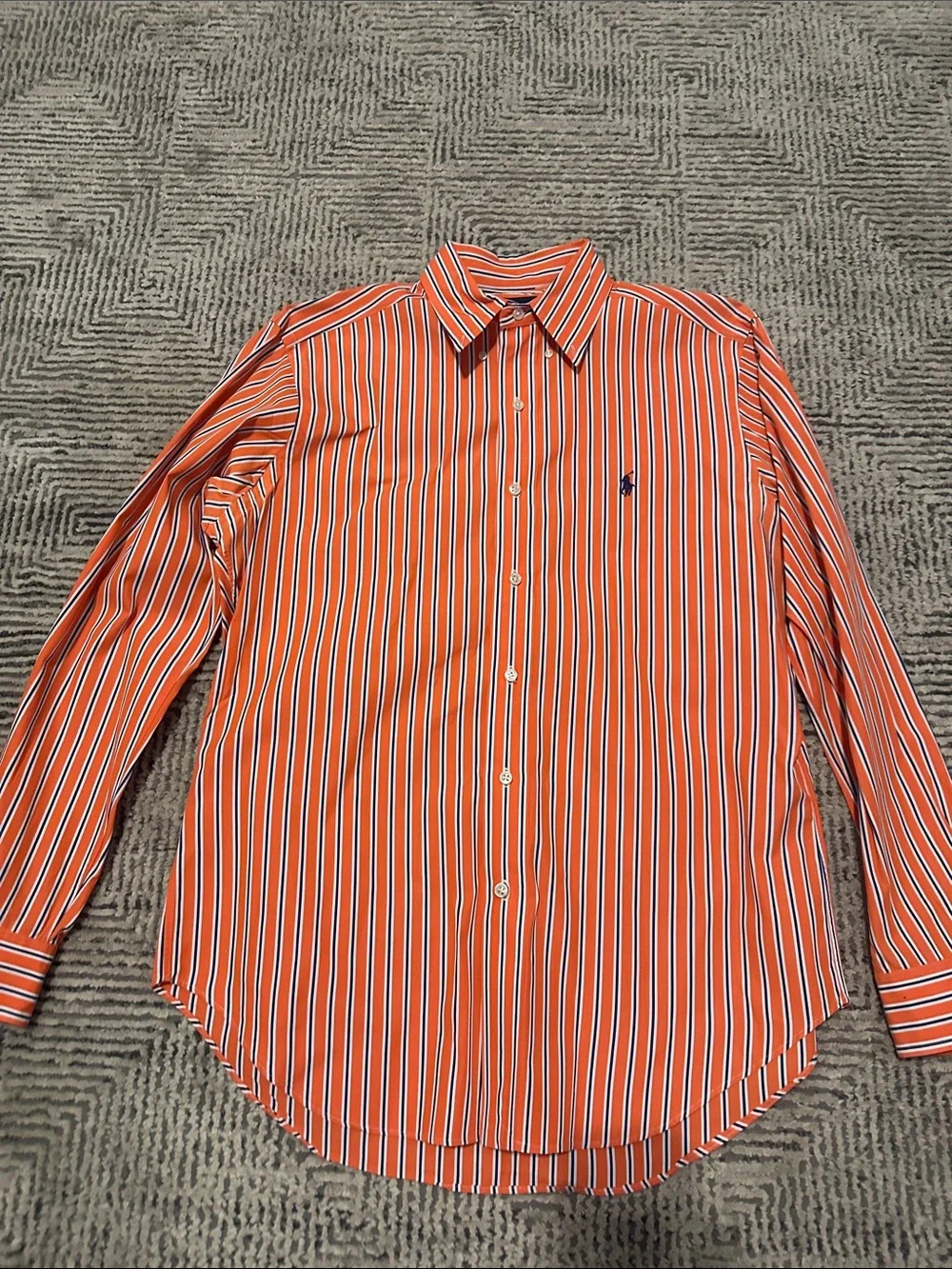 Ralph Lauren Orange, White & Navy Striped Long-Sleeve Dress Shirt